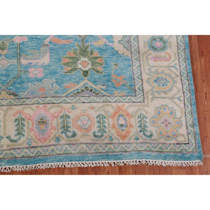 Hand Knotted Oriental 100% Wool Carpet Transitional All-Over Navy Blue & Blues Oushak Area Rug - 9' 8'' X 8' 0''