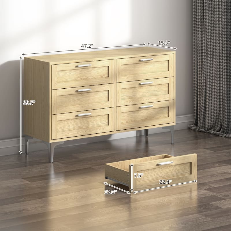 Modern Dresser for Bedroom 6 Drawer Dresser, Large Chest of Drawers for Bedroom, Living Room, Hallway, Entryway