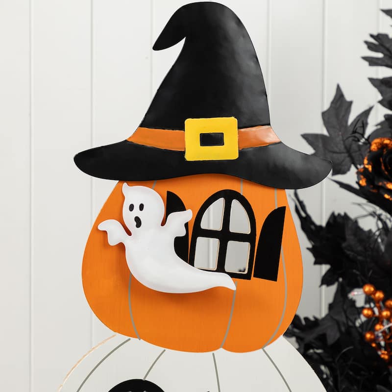 Glitzhome 35"H Halloween Wooden Pumpkin Haunted House Porch Decor