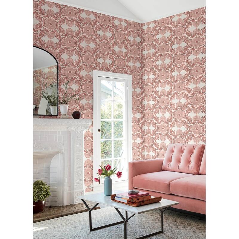 A-Street Prints Villa Raspberry Embellished Ogee Wallpaper