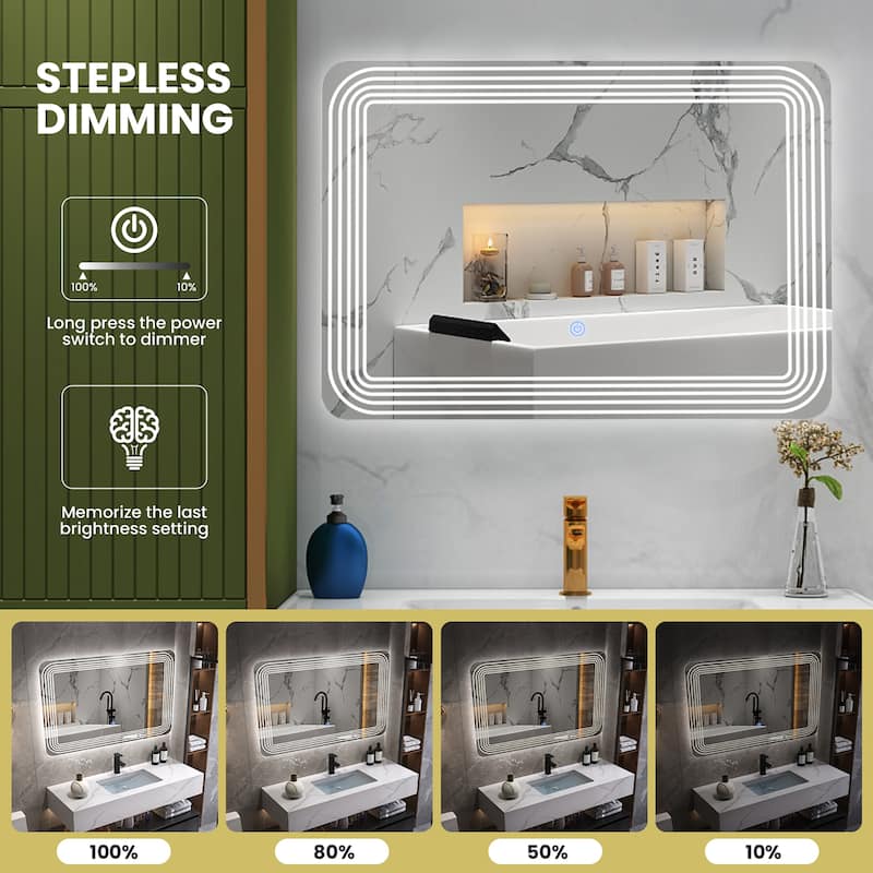 Costway Rectangle Bathroom LED Mirror Wall Mounted 3-Color Dimmable - 28''x20''x1''