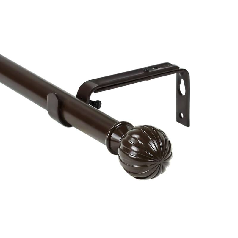 1-inch Diameter Fluted Ball Adjustable Single Drapery Curtain Rod - 28"-48" - Bronze