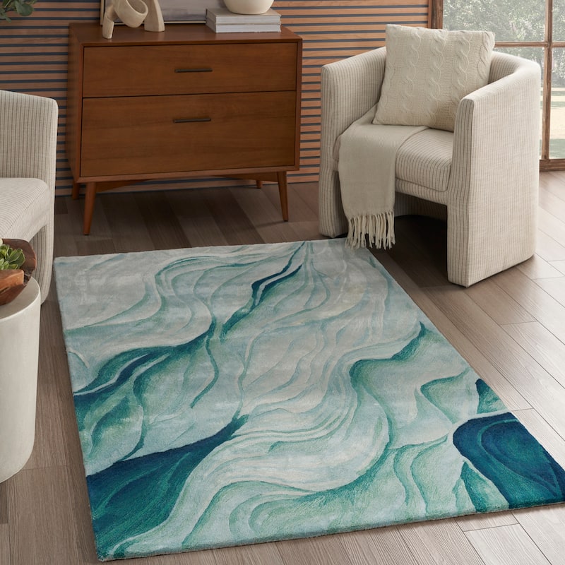 Nourison Prismatic Silver Green Modern Luxe Hand-Tufted Indoor Rug