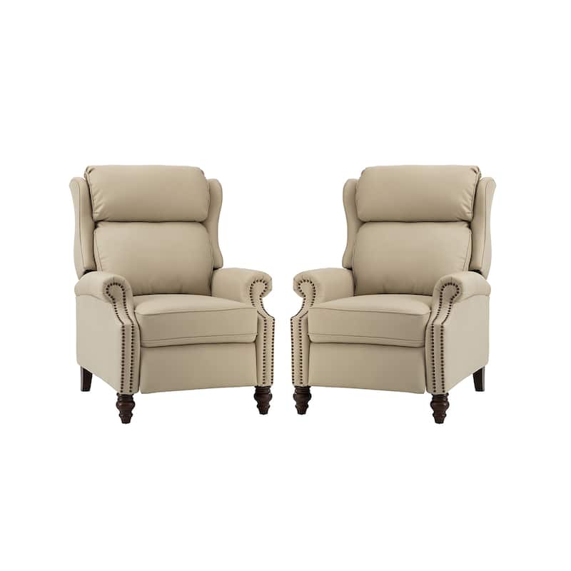 Noemon Genuine Leather Recliner with Nailhead Trims by HULALA HOME (Set of 2)