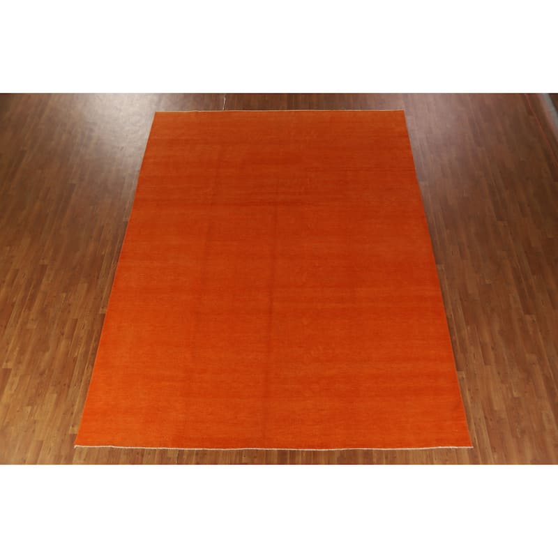 Hand Knotted Oriental 100% Wool Carpet Modern Solid Oranges & Rust Gabbeh Area Rug - 12' 1'' X 9' 4''
