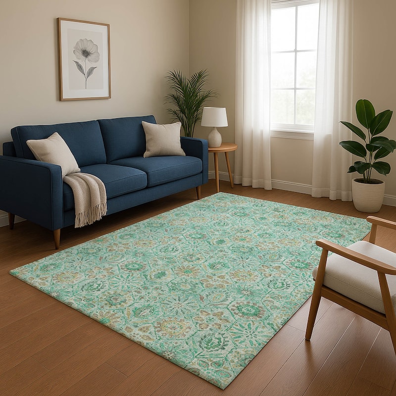Premium Washable Super Soft Traditional Farmhouse Mayfield Rug - Aqua - 5' x 7'6"