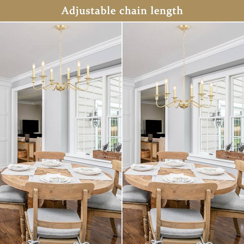 6-Light W25.59" x H72.8" Rustic Dining Area Chandelier for Kitchen