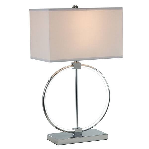 27 Inch Table Lamp, Rectangular Fabric Shade, Modern Silver Metal Base