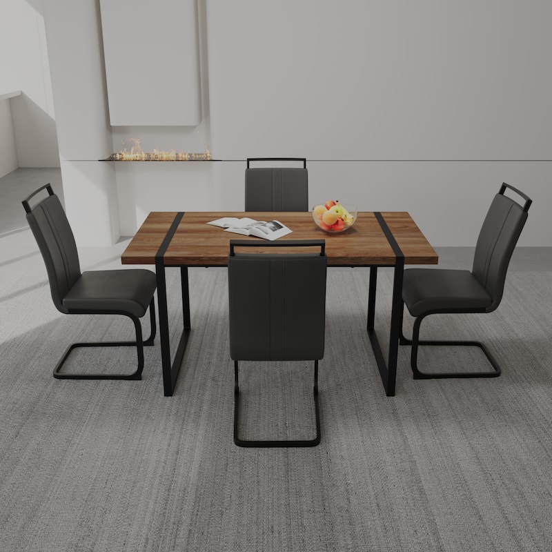 5-Piece Dining Table Set with Table and Ergonomic Chairs, Anti-Slip Foot Mats, Waterproof Tabletop, C-Shaped Chair Base