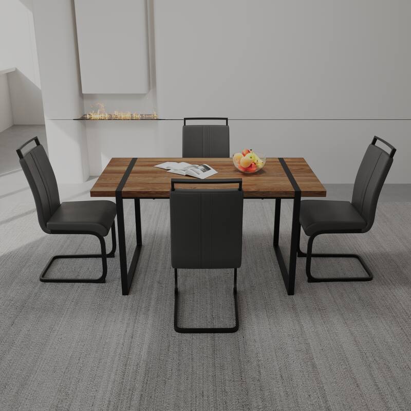 Modern 5-Piece Dining Set with MDF Rectangular Table & 4 High Back C-shaped Tube Chairs