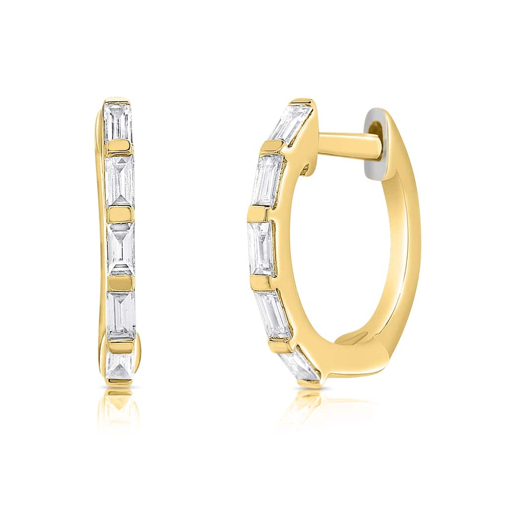 Joelle Collection 14K Yellow Gold Baguette Diamond Huggie