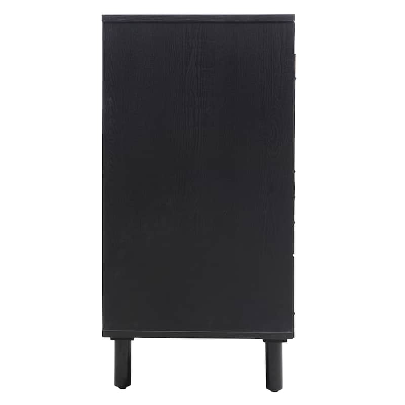 Engineered Rattan Sideboard Accent Storage Cabinet Black Buffet Cabinet