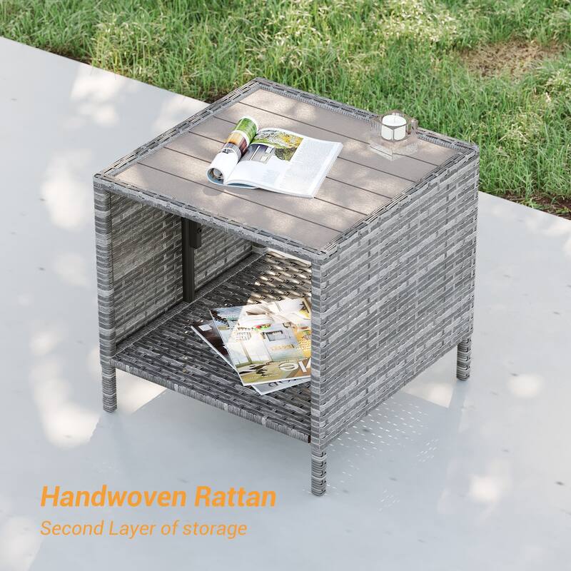BONOSUKI 3Pcs Patio Swivel Rocking Sofa Set Grey Rattan w/Side Table