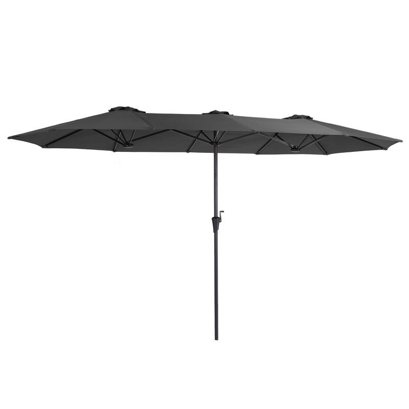 LIVOOSUN 13x7.2Ft Large Double-Sided Rectangular Outdoor Patio Market Umbrella with Crank, Solar Panel, Navy Blue