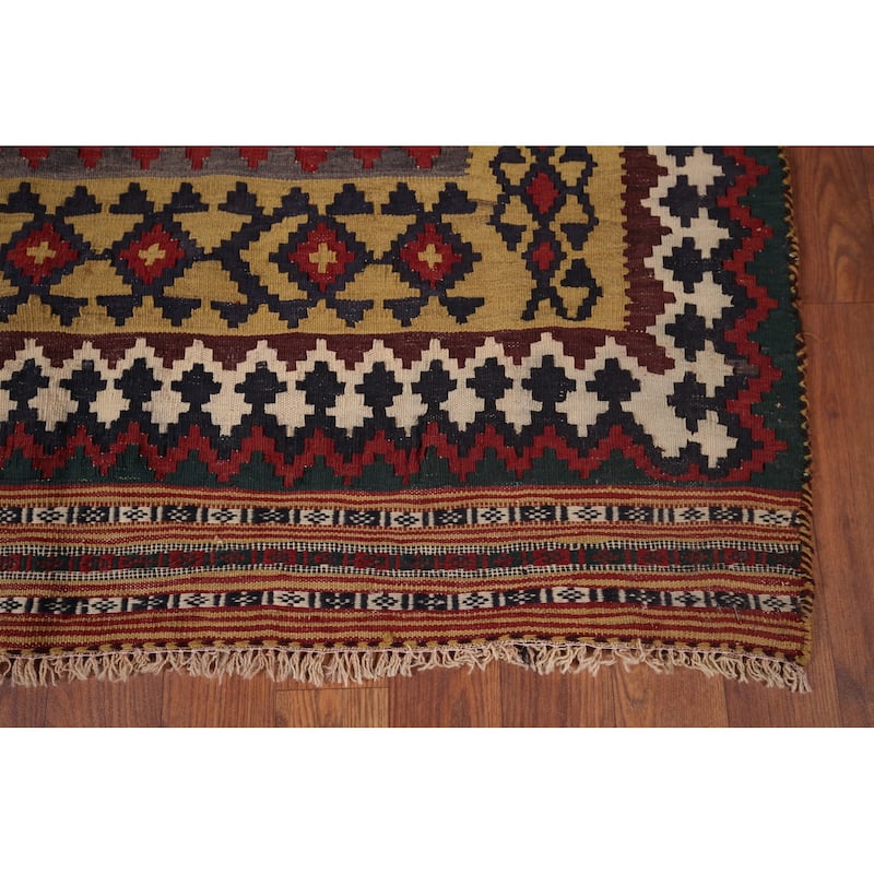 Vegetable Dye Red Kilim Qashqai Persian Vintage Wool Carpet - 5'6"x 9'3"