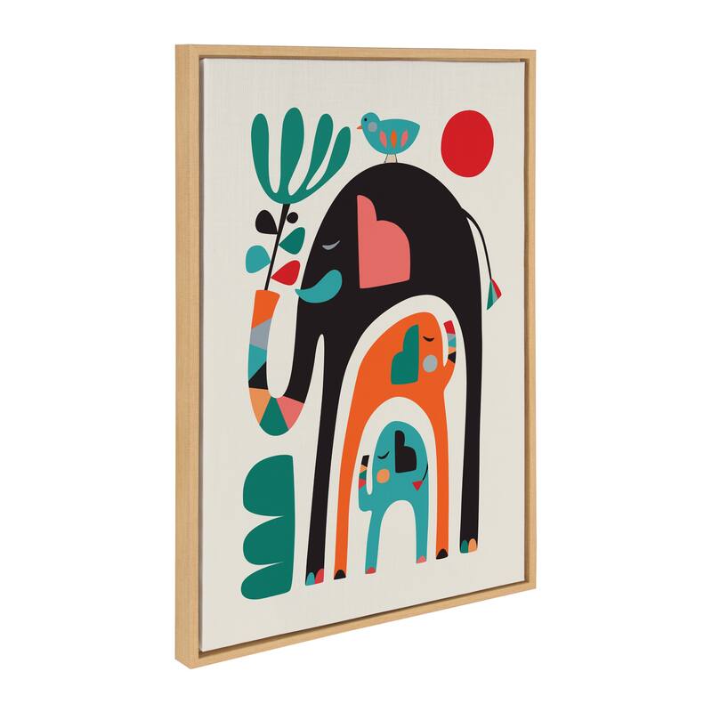 Kate and Laurel Sylvie Three Elephants Framed Canvas by Rachel Lee - 23x33 - Plastic - Natural