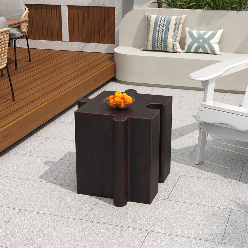 Roomfitters Puzzle Art Side Table, Modular Convex MGO Accent Table for Indoor & Outdoor, Antique Copper - Copper