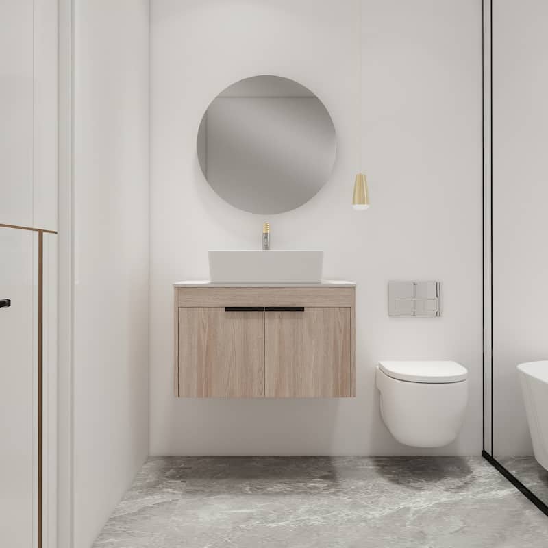 Malwee 24"/30" Floating Bathroom Vanity, Wall Mounted Bathroom Vanity with Ceramic Sink,Soft Close Doors