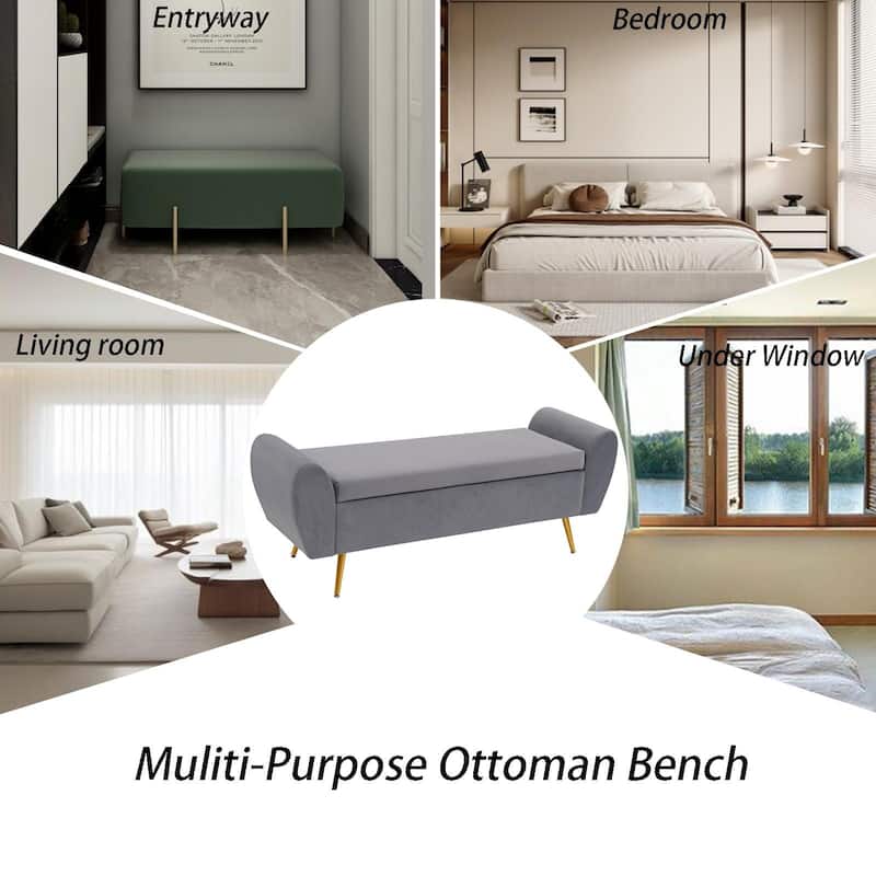 Upholstered 56"W Flip Top Storage Bench with arms