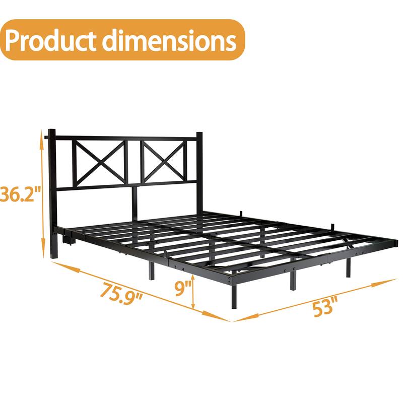 Floating Bed Frame Metal Platform Bed Frame with USB Charging Station Storage Headboard, LED Lights, No Box Spring Needed,Black
