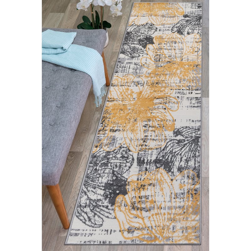 World Rug Gallery Modern Large Floral Distressed Area Rug