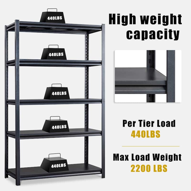 Versatile 5-Tier Metal Storage Rack for Tools Equipment Pantry Items or Warehouse Organization - (78 x 47.2 x 18) in