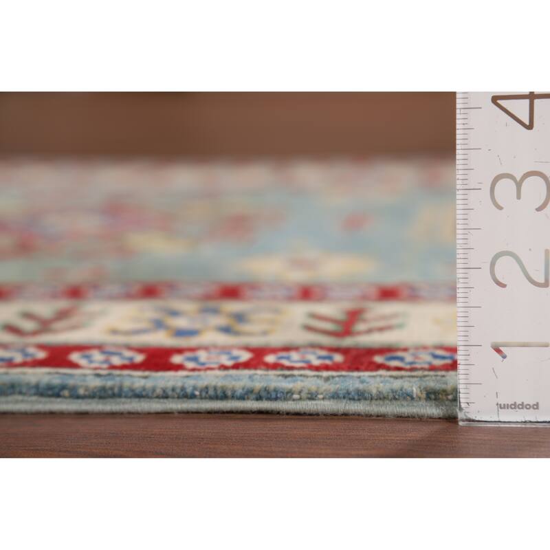 Light Blue Kazak Oriental Runner Rug Hand-Knotted Wool Carpet - 2'11" x 13'9"