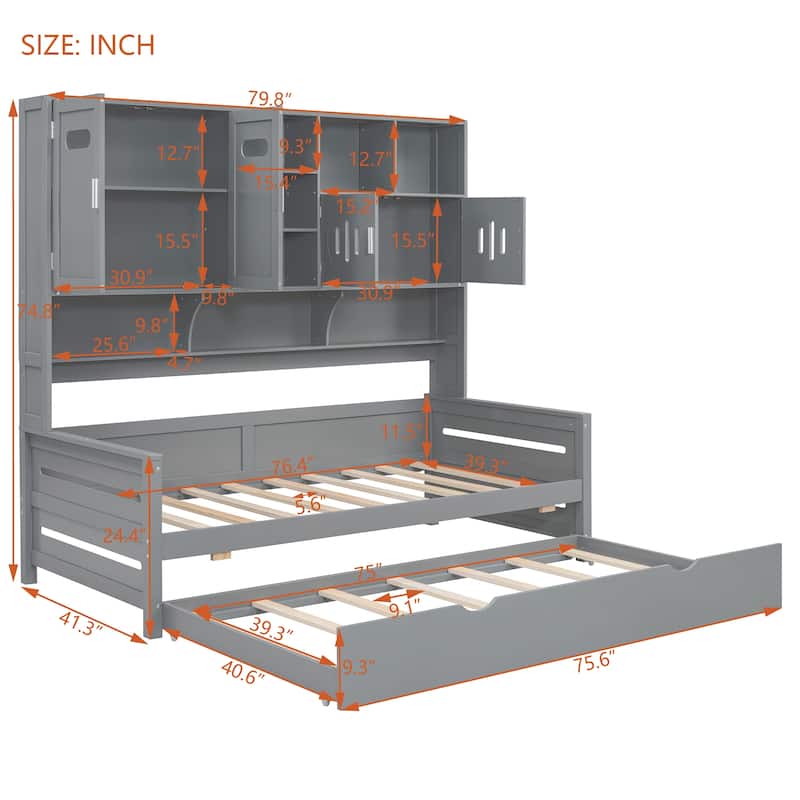 Twin Size Wooden Daybed With Twin Size Trundle