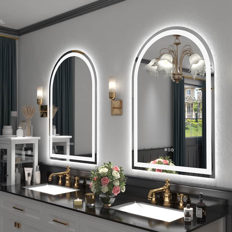 Full Size Arch Front & Back LED Lighted Anti-fog Tempered Glass Wall Bathroom Vanity Mirror, ETL Certified, 3-Year Warranty