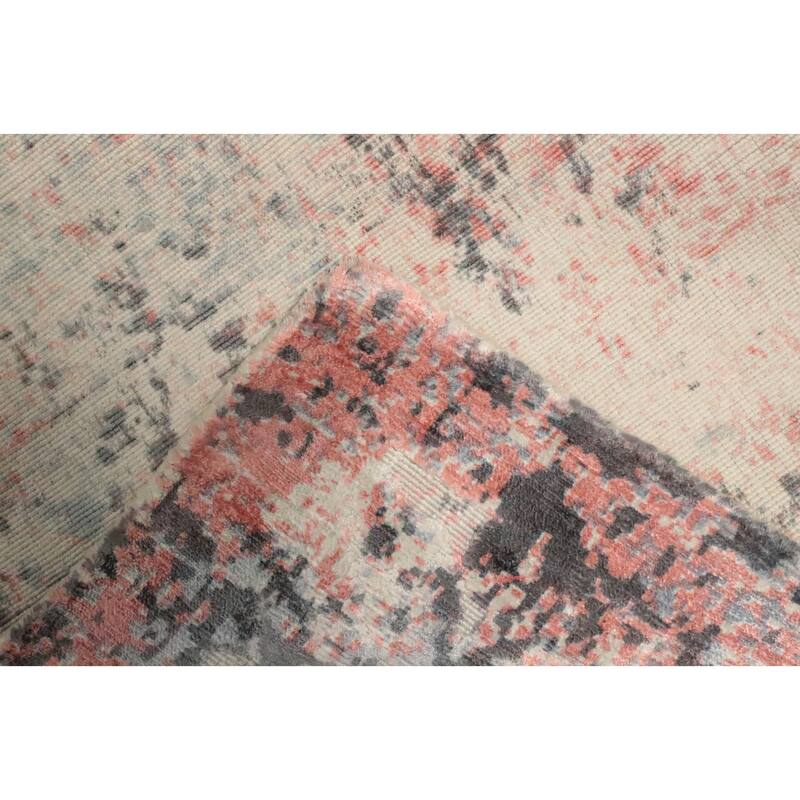 Hand Knotted Oriental Viscose Silk Carpet Modern All-Over Coral Abstract Area Rug - 8' 1'' X 5' 7''