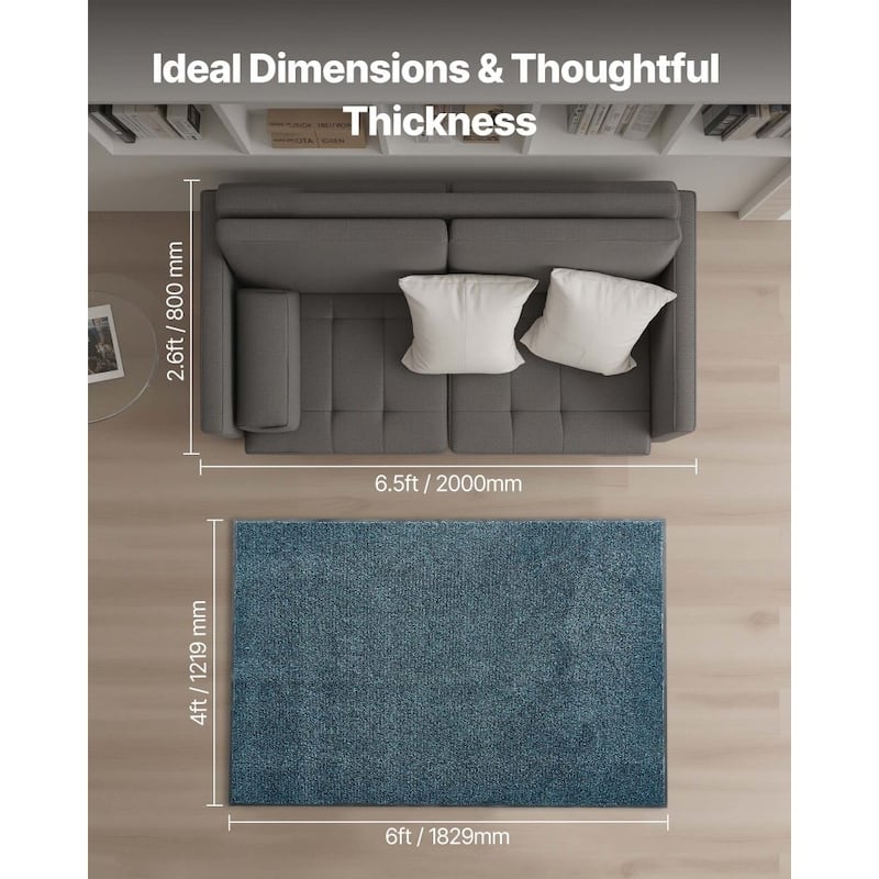 Slate Blue Carpet Floor Mat 6x4 ft Soft Non-Slip Durable Commercial Home Rug - 72.01 x 47.99 x 0.28 in