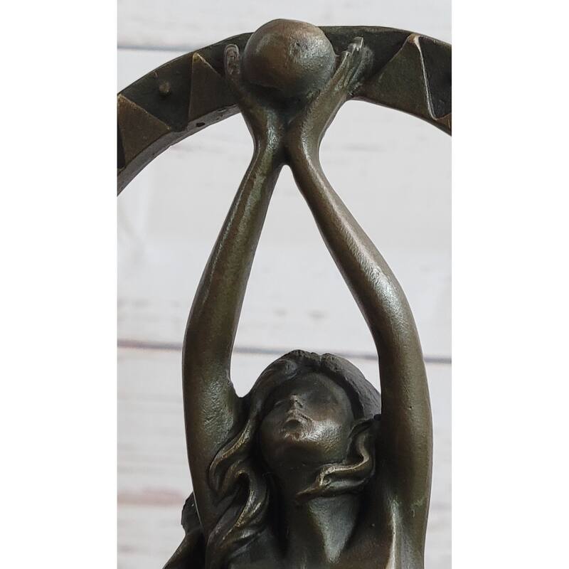 Gaia Girl Holding Moon In Front Of Sun Bronze Statue Sculpture Figure 12 Inches X 4 Inches