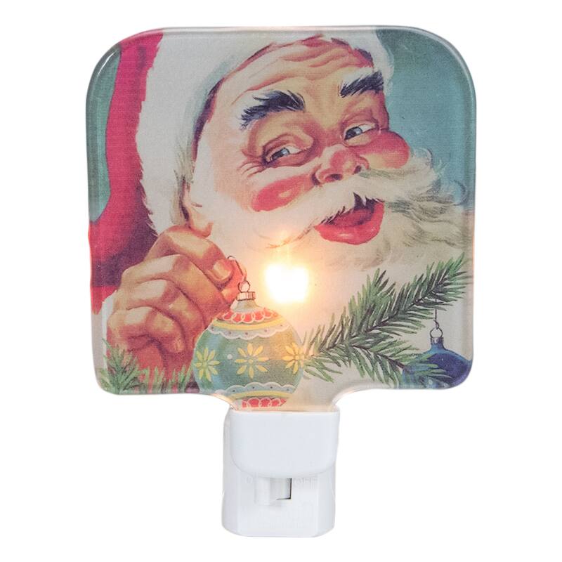 4" Red and Blue Santa Glass Christmas Night Light