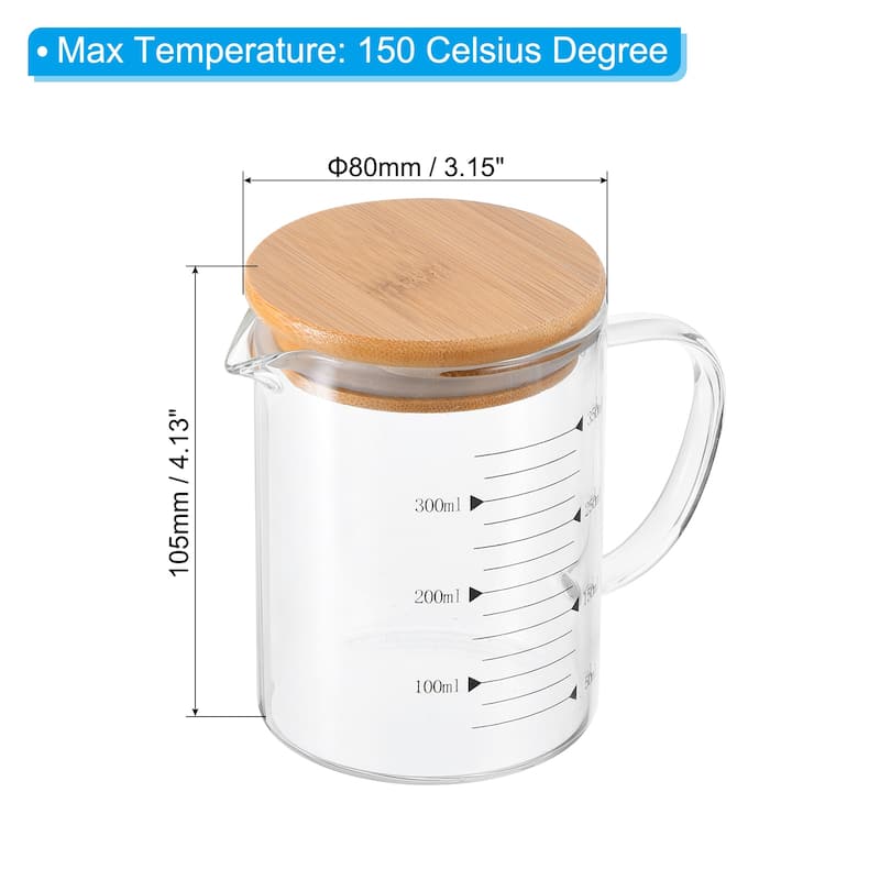 Glass Measuring Cup, 3.3 Borosilicate Glass with Wood Lid for kitchen - Black - 350ml
