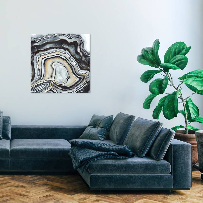 Wynwood Studio Canvas Abstract Monochrome geode Black and Metallic Gold Glam Wall Art Canvas Print - 30 x 30