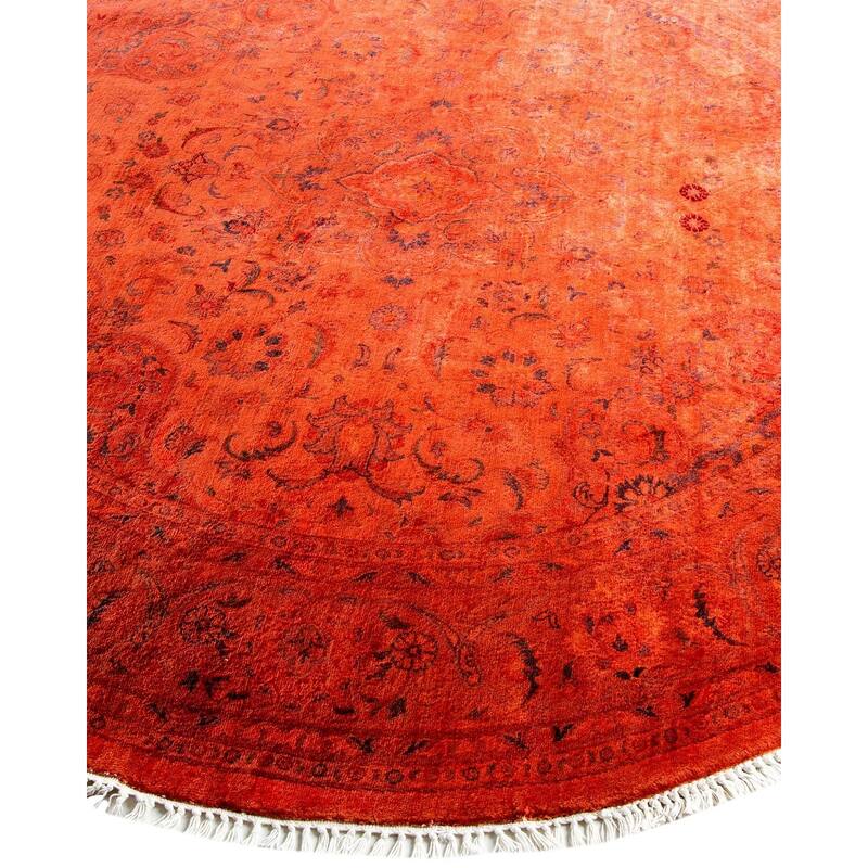 Overton Hand Knotted Wool Vintage Inspired Modern Contemporary Overdyed Orange Round Area Rug - 5' 4" x 5' 4"