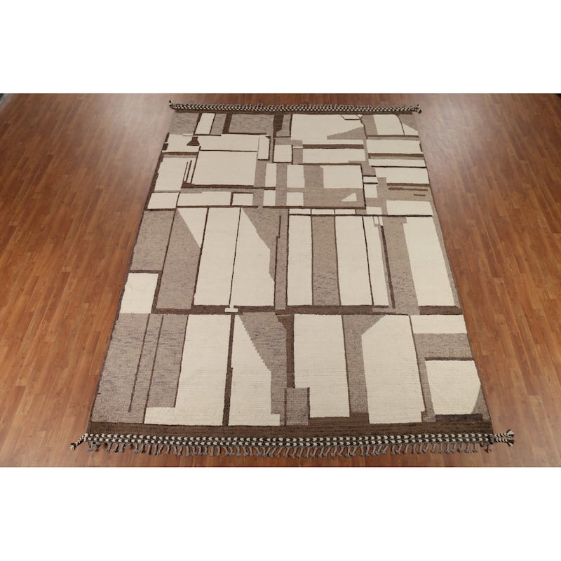 Moroccan Abstract Area Rug Hand-Knotted Geometric Wool Carpet - 8'10"x 12'2"