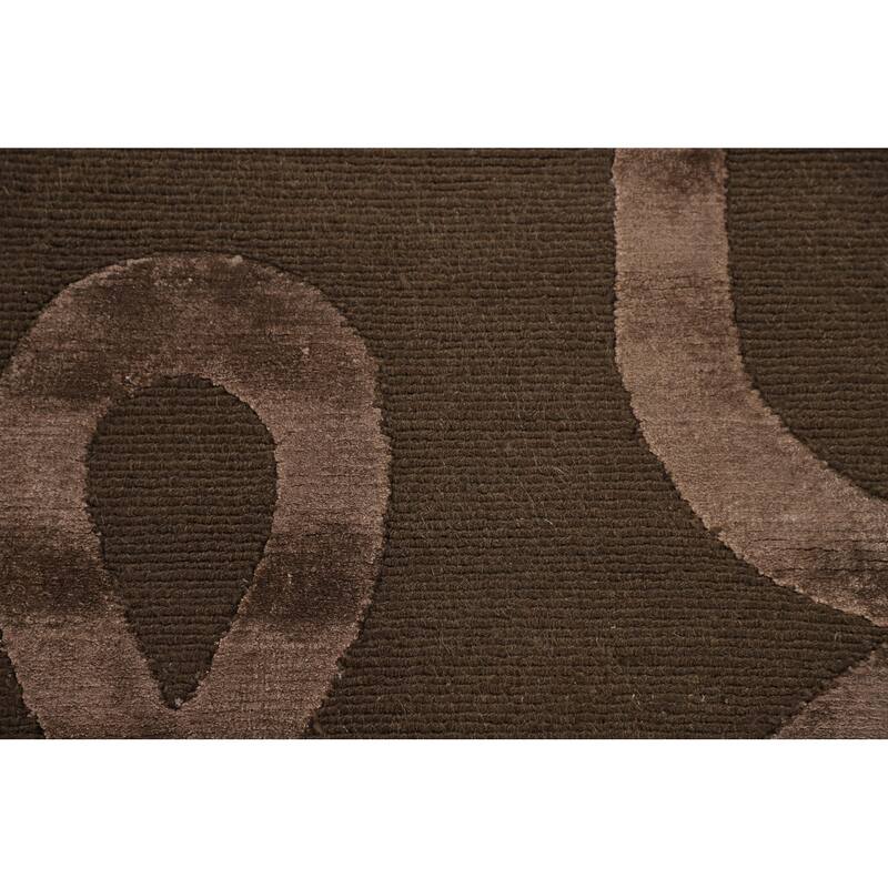 Brown Nepalese Indian Area Rug Hand-Knotted Wool Carpet - 9'1" x 11'10"