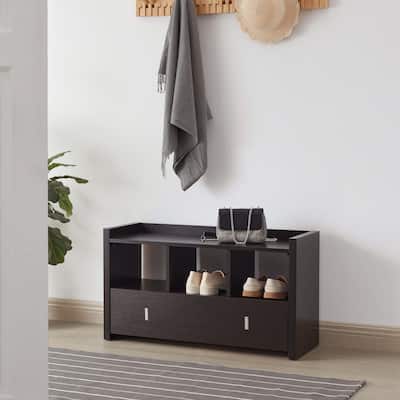 Shoe Entry Bench with Drawer, Shoe Storage Organizer, Red Cocoa