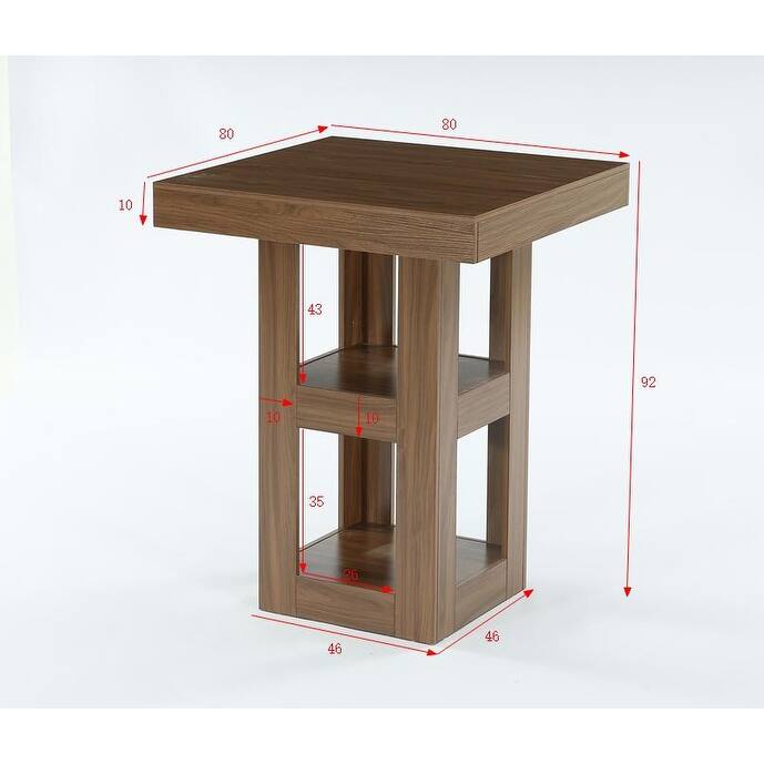 3-Tier Wooden Square Bar Table with Storage Shelves