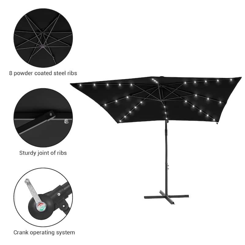 BONOSUKI Outdoor Umbrella,8.2x8.2ft Canopy Offset Umbrella With LED