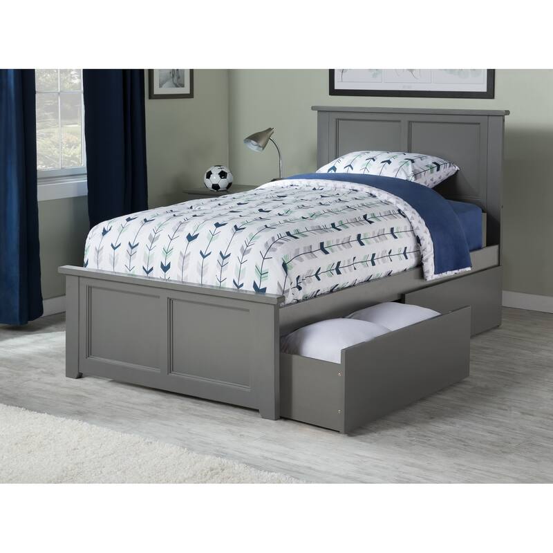 AFI Madison Twin XL Platform Bed with Matching Footboard & Storage Drawers in Grey - Grey - Twin XL