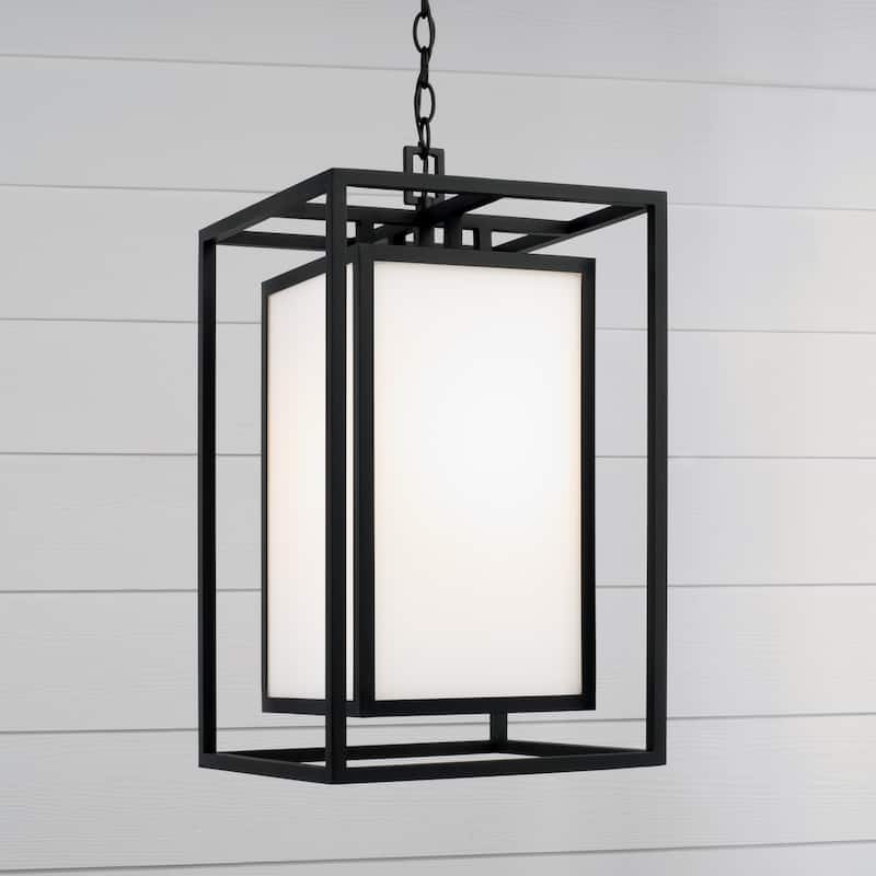 12.50"W x 22"H 1-Light Outdoor Modern Square Rectangle Hanging Lantern in Black with Soft White Glass - 12.5"W x 22"H