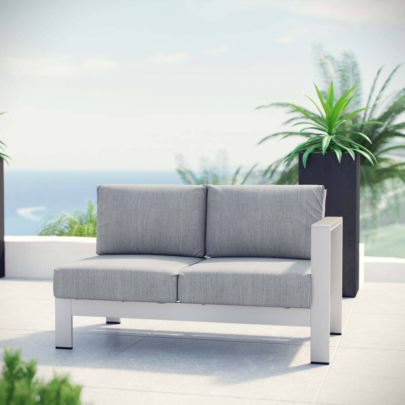 Beach Outdoor Patio Aluminum Loveseat - Silver/Gray