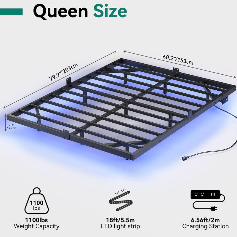 Floating Bed Frame with LED Lights