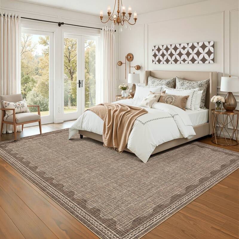 Scalloped Pattern Rugs for Living Room Bedroom Soft Non Slip Low Pile Throw Carpet Washable Foldable Area Rug
