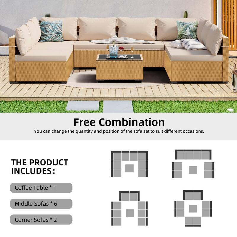 Patio Watcher 9-Piece Yellow Wicker Patio Conversation Set with Cushions
