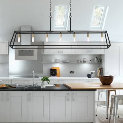 Acroma 7 Light 55 in Linear Modern Farmhouse Rectangle Chandelier-UL