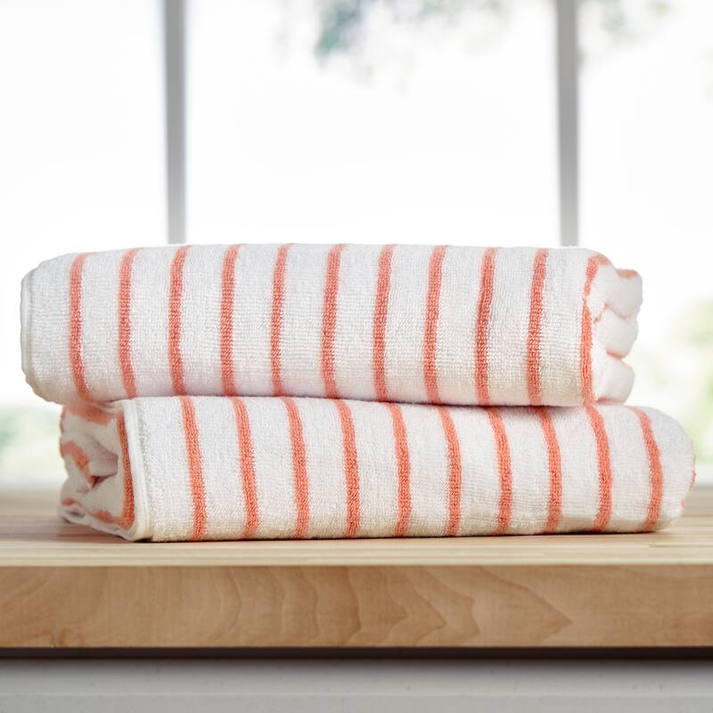 Becky Cameron Ultra Soft Plush Cotton Cabana Towels - 2 Pack - Coral