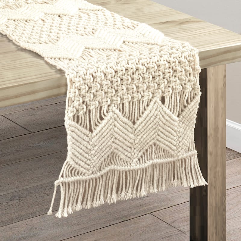 Lush Decor Boho Macrame Handcrafted Indoor/Outdoor Washable Water Repellent Runner Single - 13" x 72"+3" Fringe
